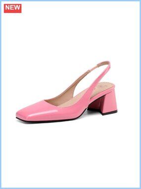 Patent Leather Chunky Heels Slingback Pumps Square Toe Block Heel